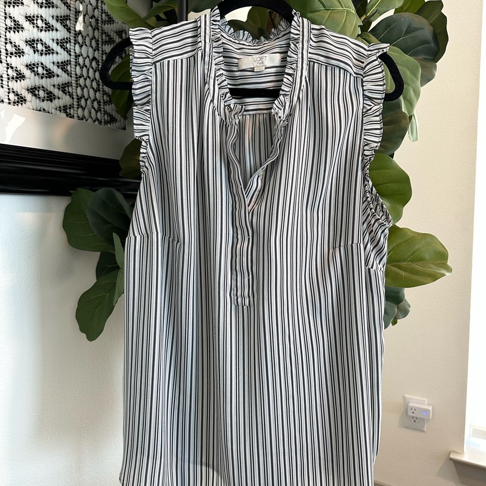LOFT Plus | Wear to Work Ruffled Cap Sleeve / Sleeveless Pinstripe Blouse